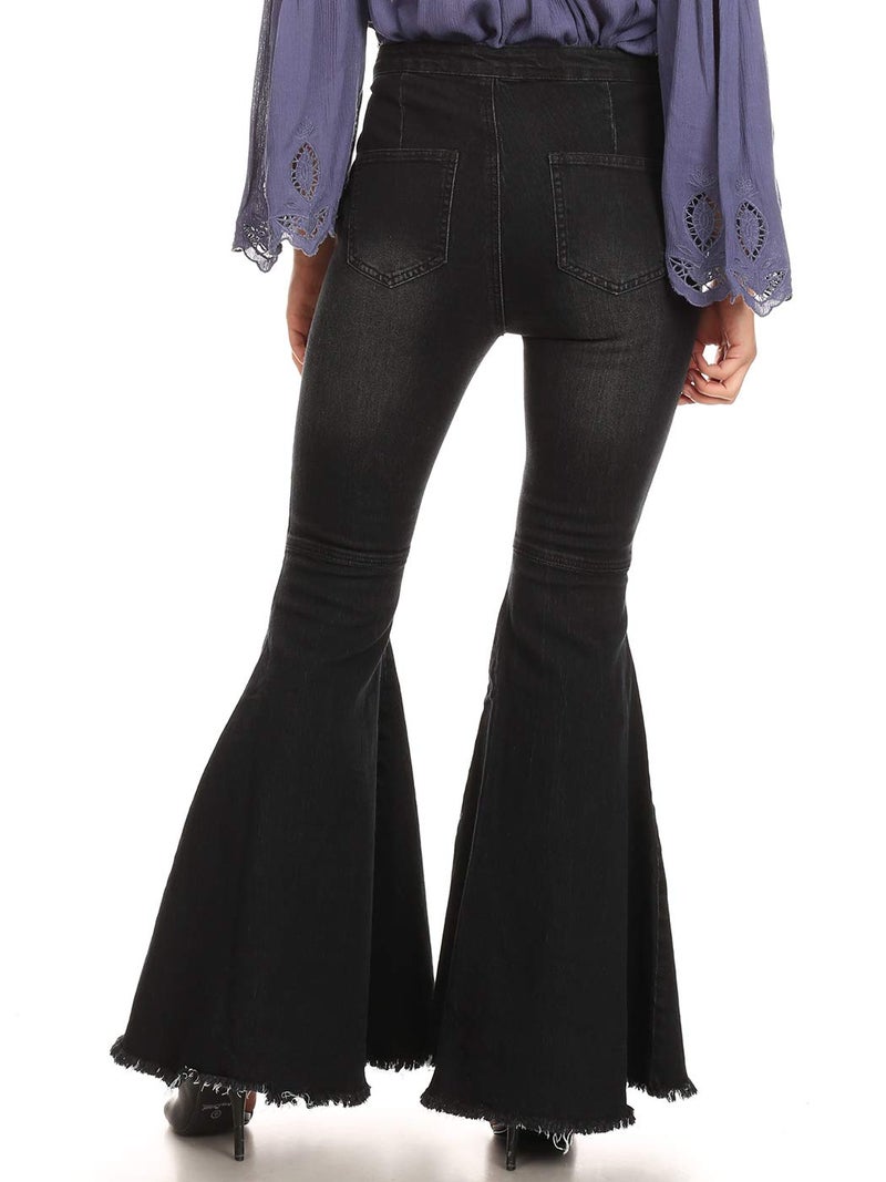 Anna-Kaci Women's Fashion High Waist Long Denim Bell Bottom Jeans Flared Pants, Black, Large - Image 3